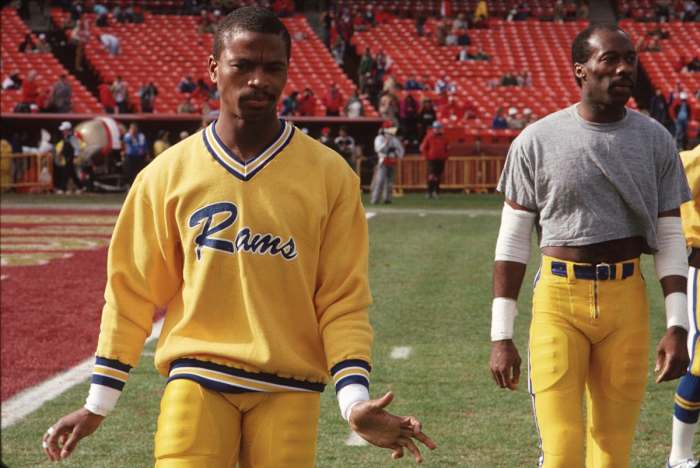 Flipper Anderson warms up before a game against the 49ers.